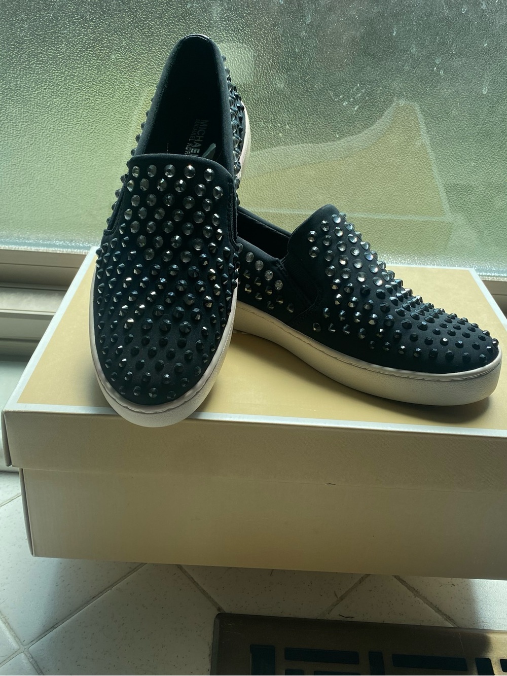 Michael Kors Black Studded Slip-On Loafers